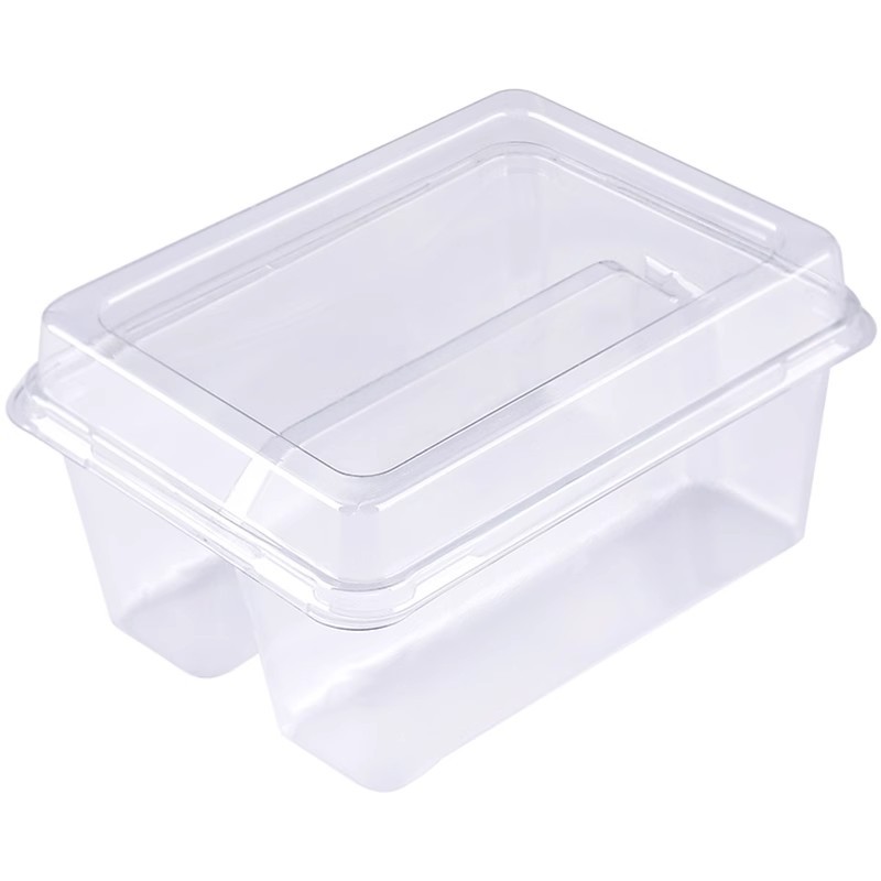 Caja de embalaje de sándwich doble compartimiento transparente cuadrada desechable caja de embalaje de pan rojo red tostada sándwich