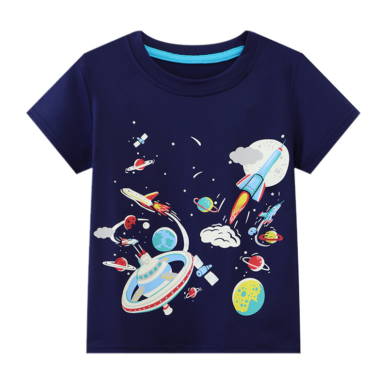 Ropa para niños, camiseta de manga corta para niños, novedad de verano 2025, diseño espacial, camiseta de verano de manga corta para niños