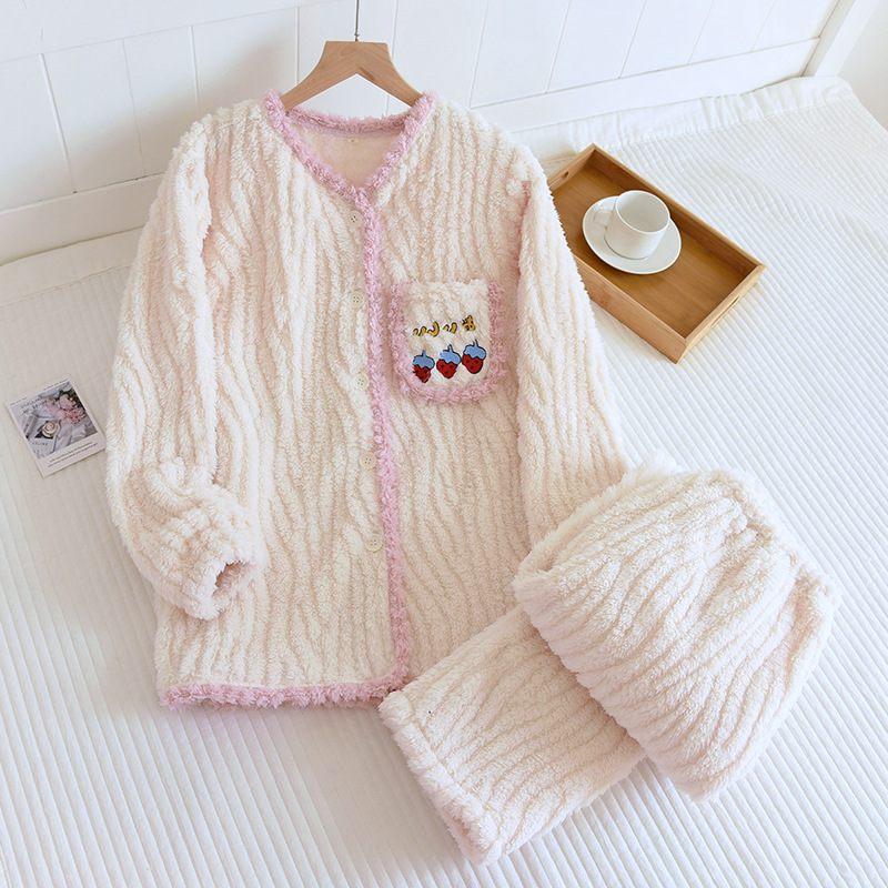 LYZ白色水波模様イチゴフランネルセット