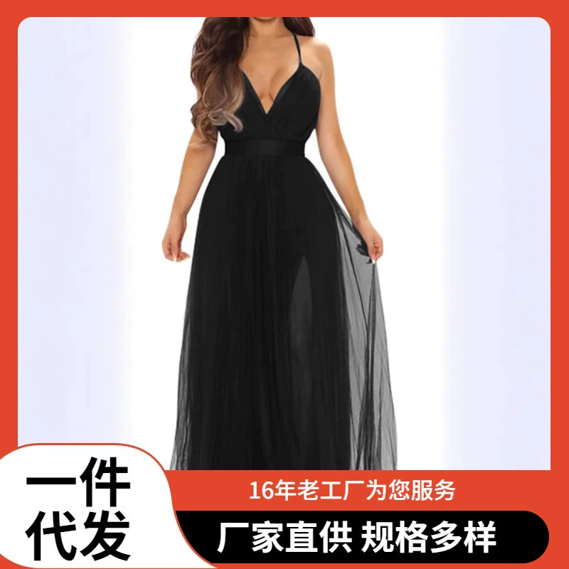 2025 Внешняя торговля AliExpress Сексуальное длинное платье с глубоким v-образным вырезом и разрезом для коктейльной вечеринки, официальное длинное платье подружки невесты, женская одежда.