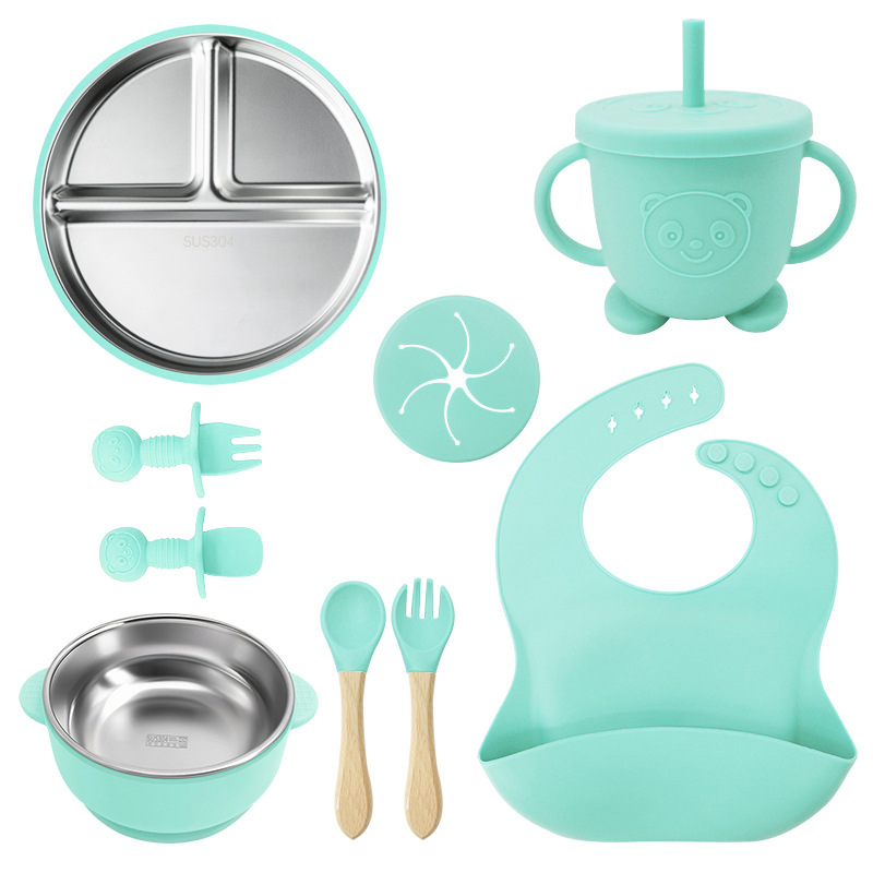 Juego de vajilla de acero inoxidable para niños de Amazon, tazón de alimentos, alimento de silicona a prueba de caídas, vajilla para bebés y madres