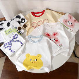 宝宝薄款卡通风夏季纯棉圆领T恤衫儿童套头短袖全棉女宝半袖小童