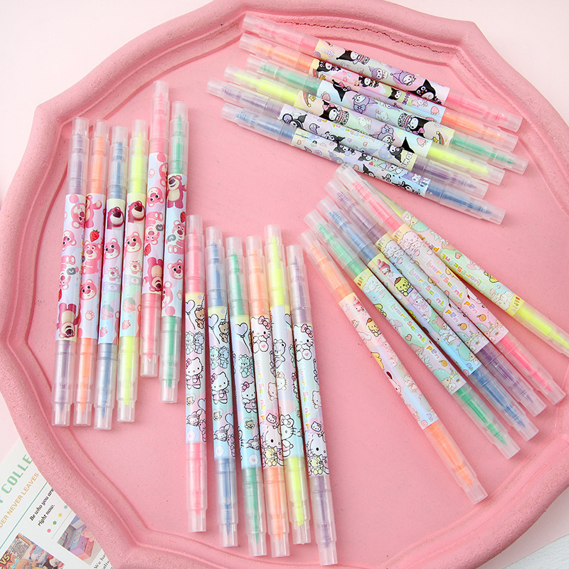 6 juegos de dibujos animados de doble cabeza marcador de punta de color