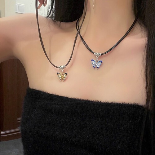 Retro Leather Rope Butterfly Pendant Necklace for Women  New Trendy Niche Design Clavicle Chain Sweet Cool Hot Girl Necklace