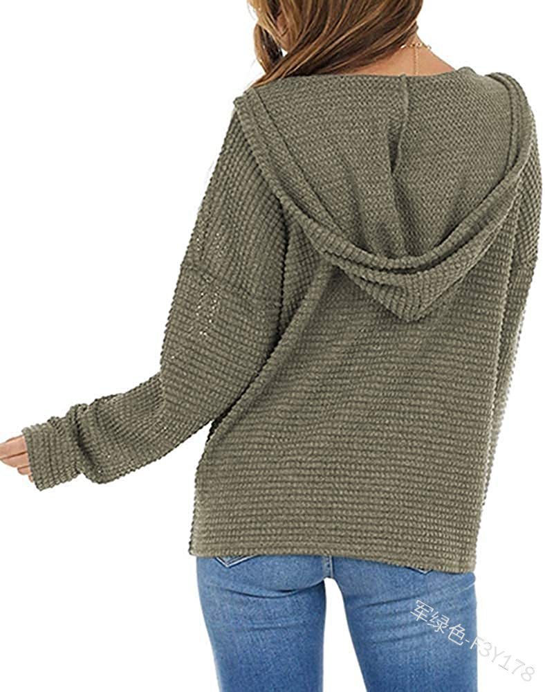 Europa y América transfronteriza nueva ropa de mujer moda de verano color sólido con capucha suéter con cordón manga larga cremallera piña Plaid abrigo de mujer