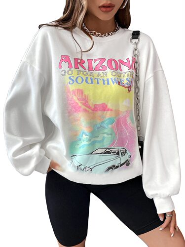 Personalized pattern English letter print round neck long sleeve hoodie