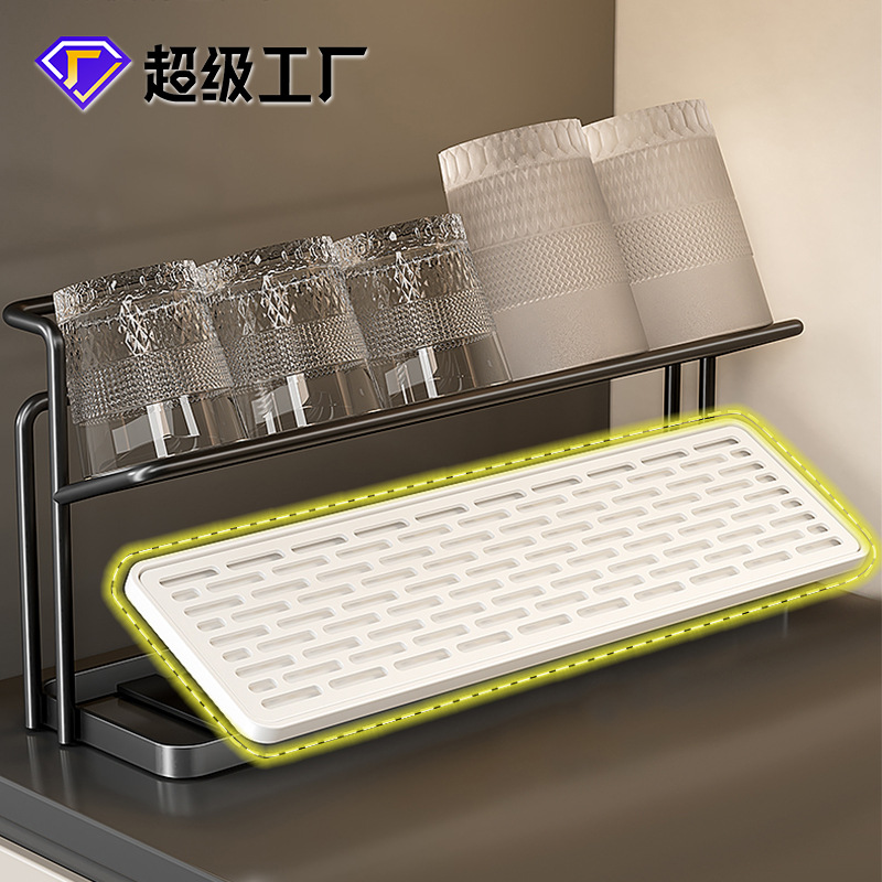 Desktop Cup Holder Storage Rack Countertop Drain Rack Kitchen Water Cup Bar Iron Upside down Red Wine Glass Double-Layer Storage Rack