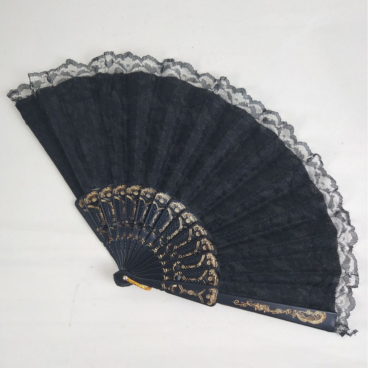 En stock Color opcional ventilador de encaje de doble capa ventilador de encaje negro