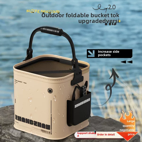Bucket multi-functional foldable fish bucket Luya wild fishing fish protection portable wear-resistant portable bucket wholesale