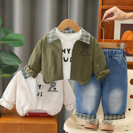 五小七童装2026春秋新款0-4岁中小童男童翻领梭织绣花网球三件套