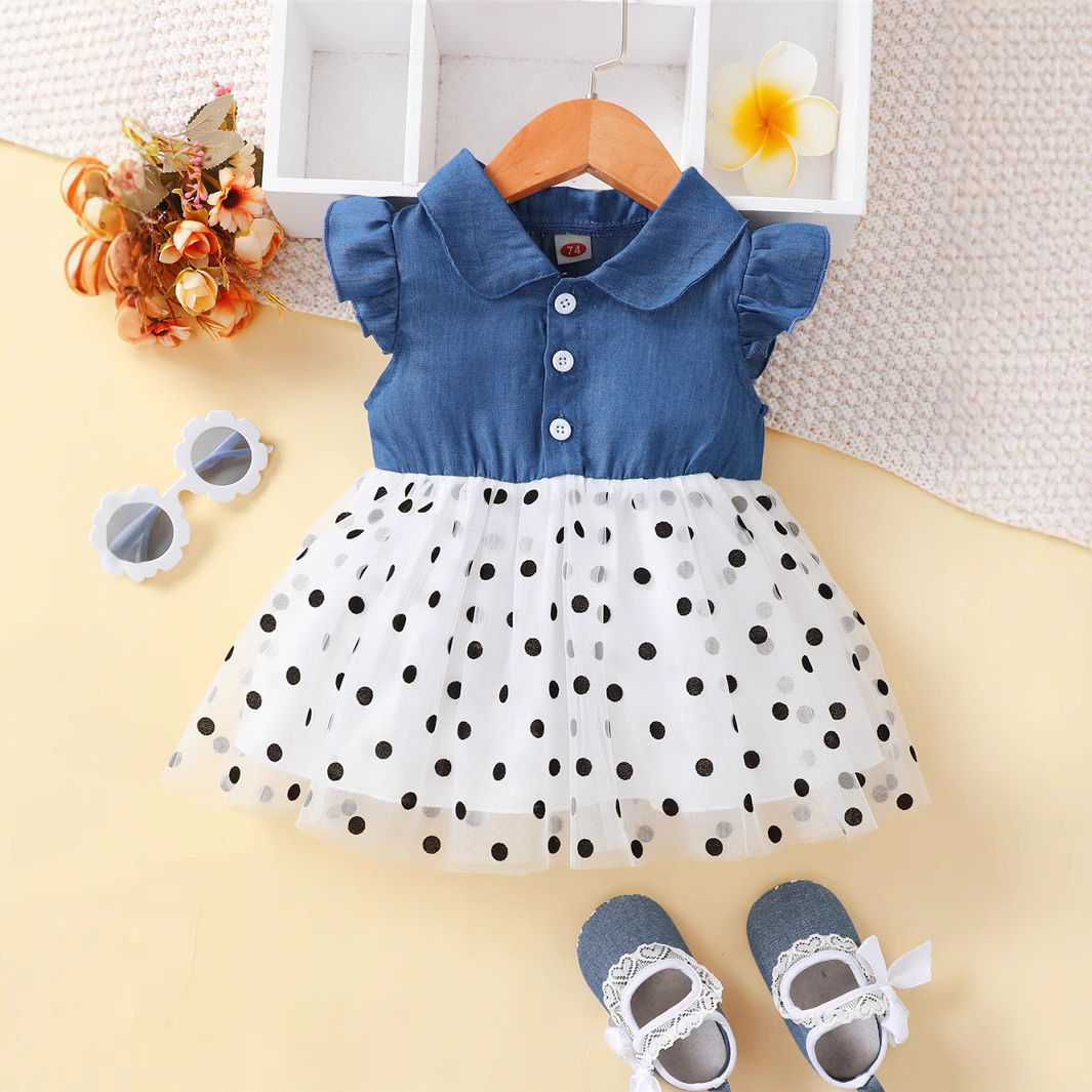 Verano DE LOS NIÑOS 2023 nuevo estilo coreano popular sin mangas costura Polka Dot imprimir vestido princesa