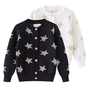 Children's Clothing 2025 New Spring & Fall Five-Pointed Star Jacquard Kidsren's Sweater Cardigan Outwear Thickeneded Girls' Knitted Cardigan