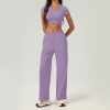 Purple trousers, with short sleeve