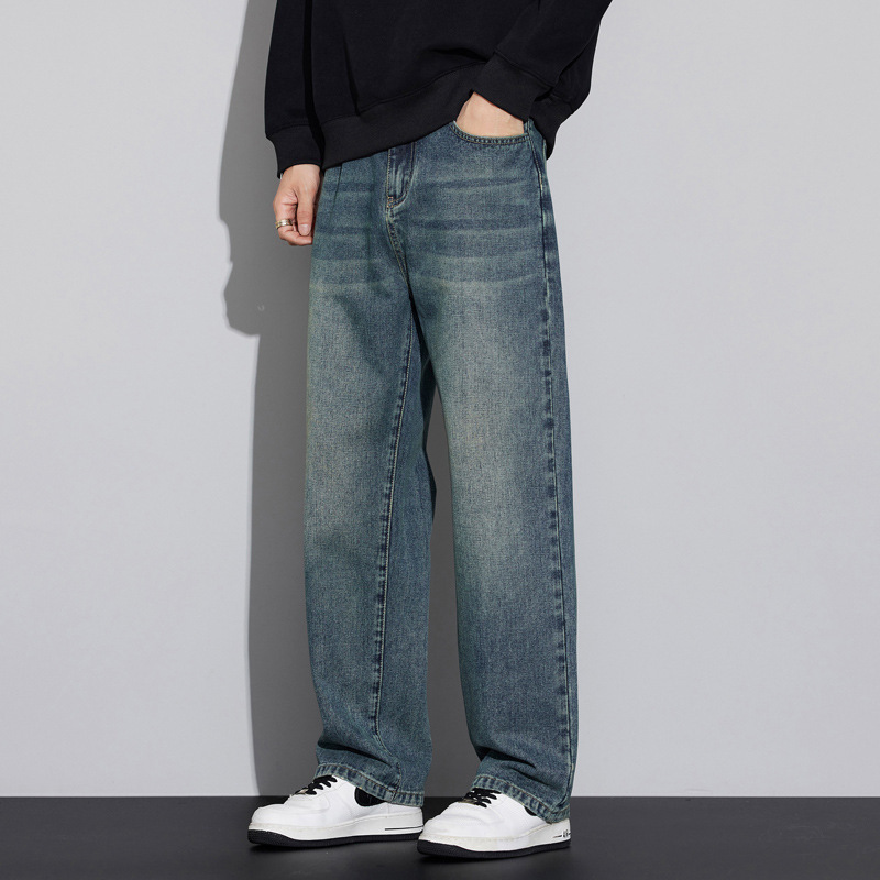 2025 Autumn and Winter Popular Jeans Men's American Retro High Street Trendy Men's Pants Loose Straight Jeans Men