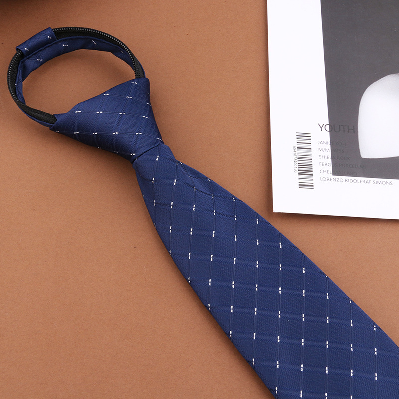 (지퍼형) 8cm 별빛 하늘색 체크 넥타이