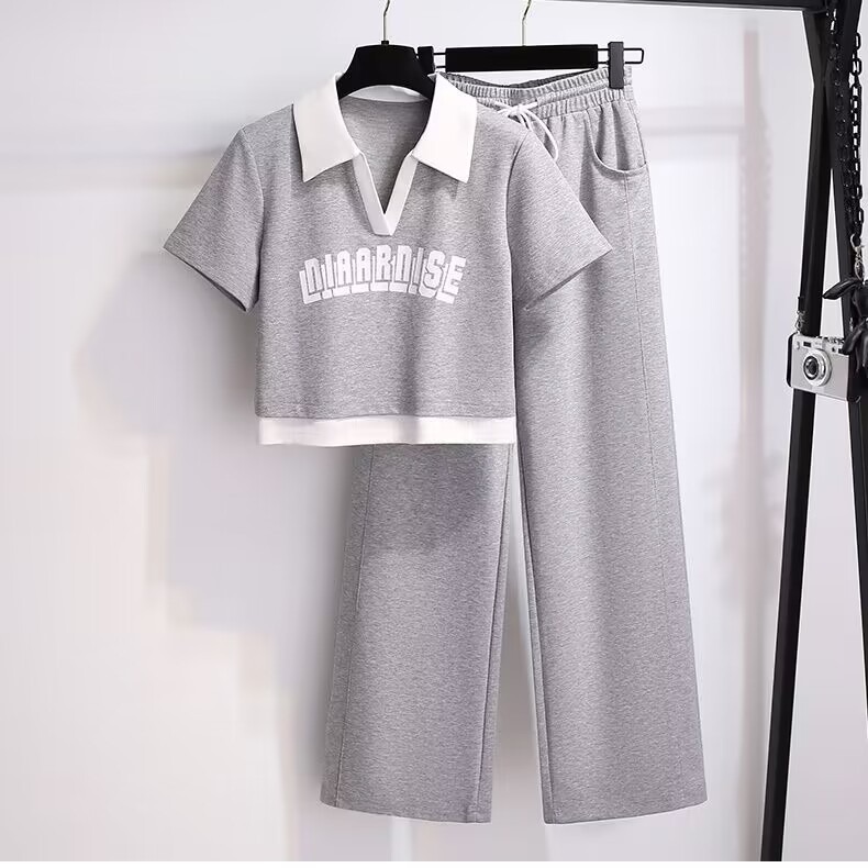 Casual Sports Suit For Women, Summer 2023 New Trendy Fashion Sweatshirt And Wide-leg Pants Two-piece Running Outfit_ecoleips.com