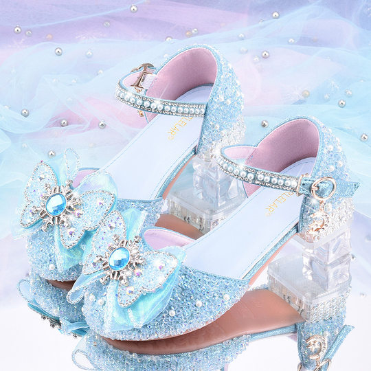 Girls Crystal Princess Shoes White Children High Heels Model Catwalk Piano Host Dress Performance Single Leather Shoes