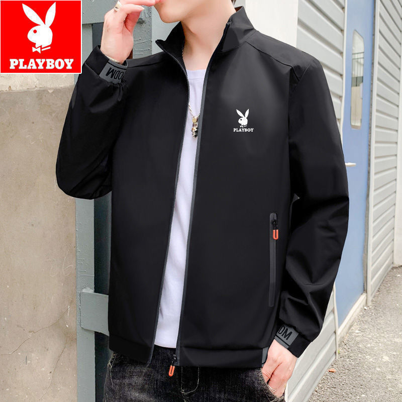 Playboy's new men's jacket, workwear stand-up collar coat, stylish top, men's trendy simple autumn thin baseball jacket Playboy's new men's jacket, workwear stand-up collar coat, stylish top, men's trendy simple autumn thin baseball jacket