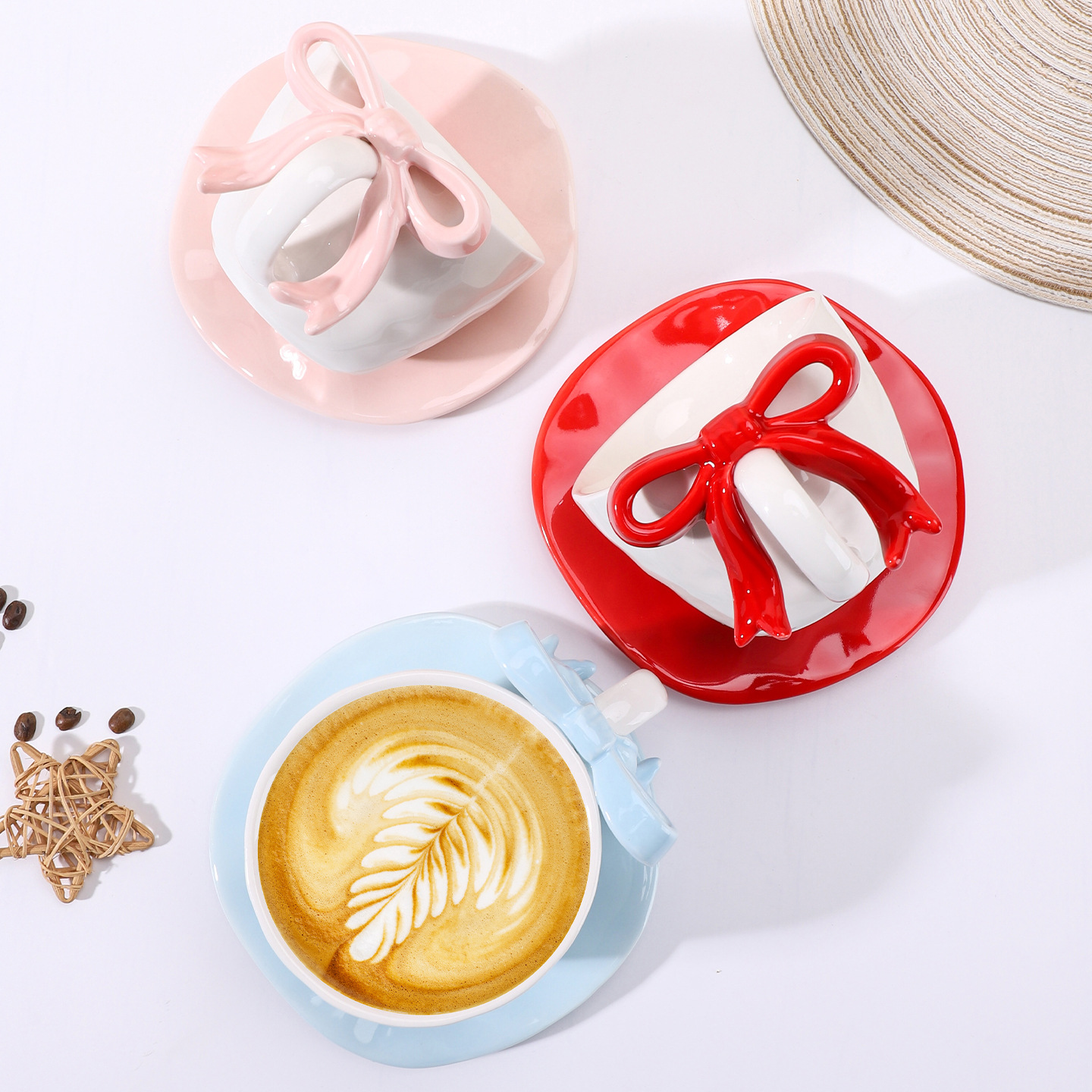 Explosiones transfronterizas de arco taza de cerámica pintada a mano taza de café plato conjunto de alto valor ins viento taza de leche
