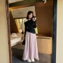珠光高腰露肩长袖半身裙