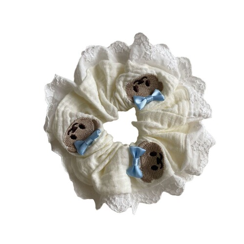 Sweet Large Intestine Hair Circle Women's High-end Satin Korean Style Versatile Hair Rope Tender Lace Polka Dot Hair Accessory Handkerchief Headpiece 