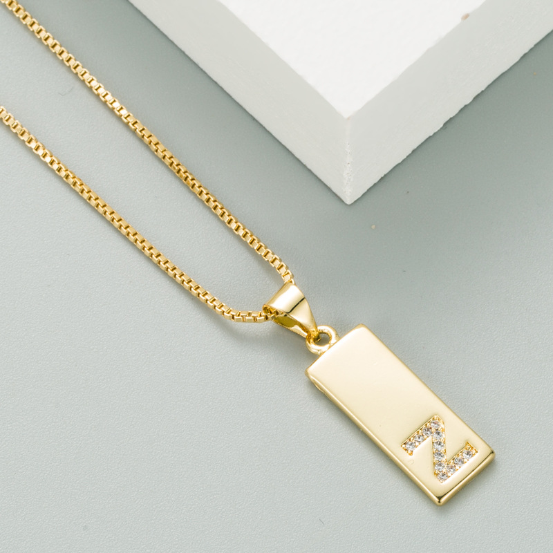 Punk Style Copper Plated Zircon 26 English Alphabet Square Pendant Necklace Wholesale display picture 17