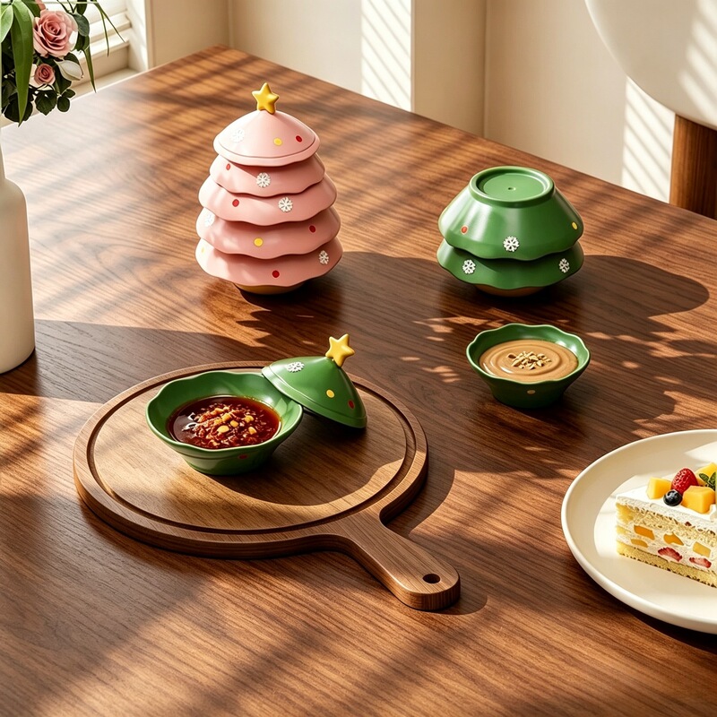 Christmas tree-shaped five-tier dipping sauce dish set, a creative and aesthetically pleasing condiment bowl set for home use, perfect for storing hot pot dipping sauces Christmas tree-shaped five-tier dipping sauce dish set, a creative and aesthetically pleasing condiment bowl set for home use, perfect for storing hot pot dipping sauces