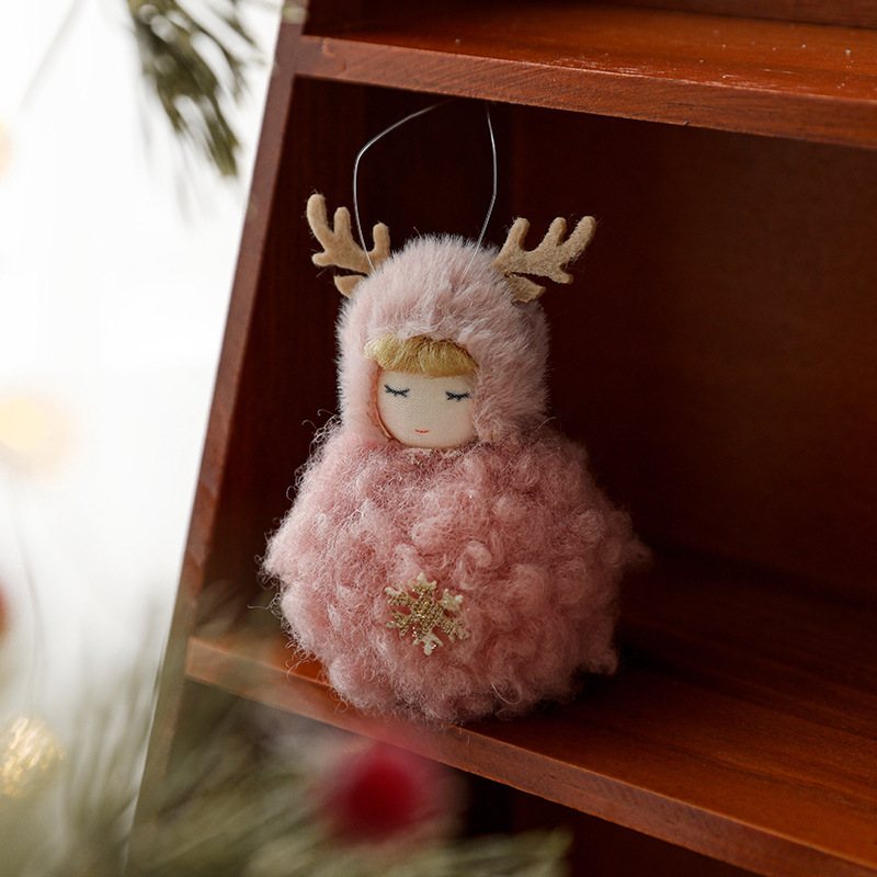 新しいクリスマス装飾ぬいぐるみ女の子人形ペンダントクリエイティブ鹿の角天使ペンダントクリスマスツリーペンダントアクセサリー|undefined