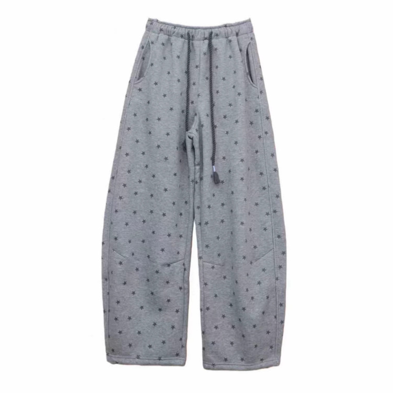 Xishi Star Print Sweatpants for Women 2026 Spring/Summer New Loose Slimming Straight-Leg Cuffed Wide-Leg Pants Thin