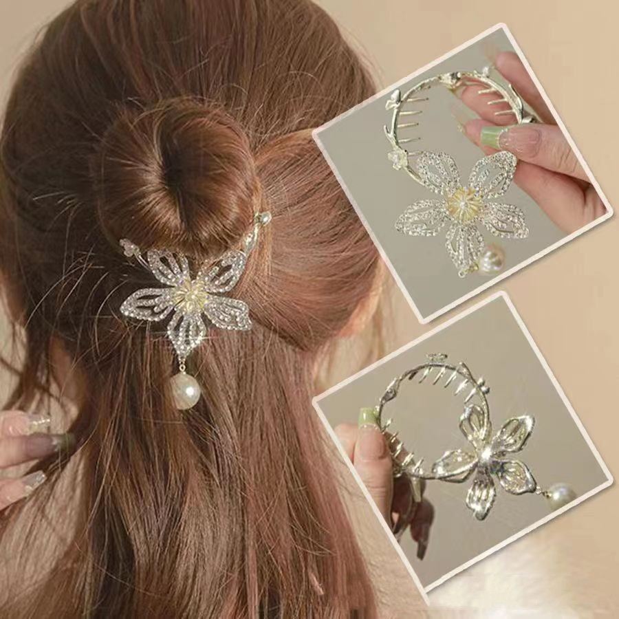 Factory Direct wholesale high-end exquisite diamond flower twist clip cross-border new headdress hairpin tassel large gripper