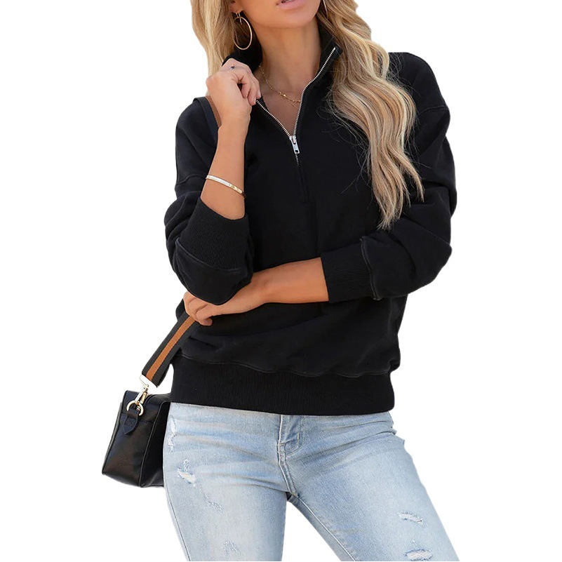 2022 Amazon Comercio exterior europeo y americano otoño nueva moda manga larga casual temperamento medio cuello abierto cremallera suéter superior