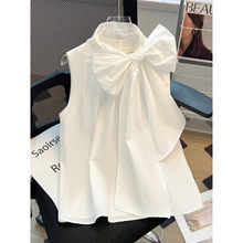 法式富家千金白色蝴蝶结无袖衬衫女高级设计感宽松遮肚背心上衣夏