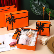 橙色新年礼盒 围巾口罩手套礼物盒 毛巾杯子情人节蝴蝶结礼品盒袋