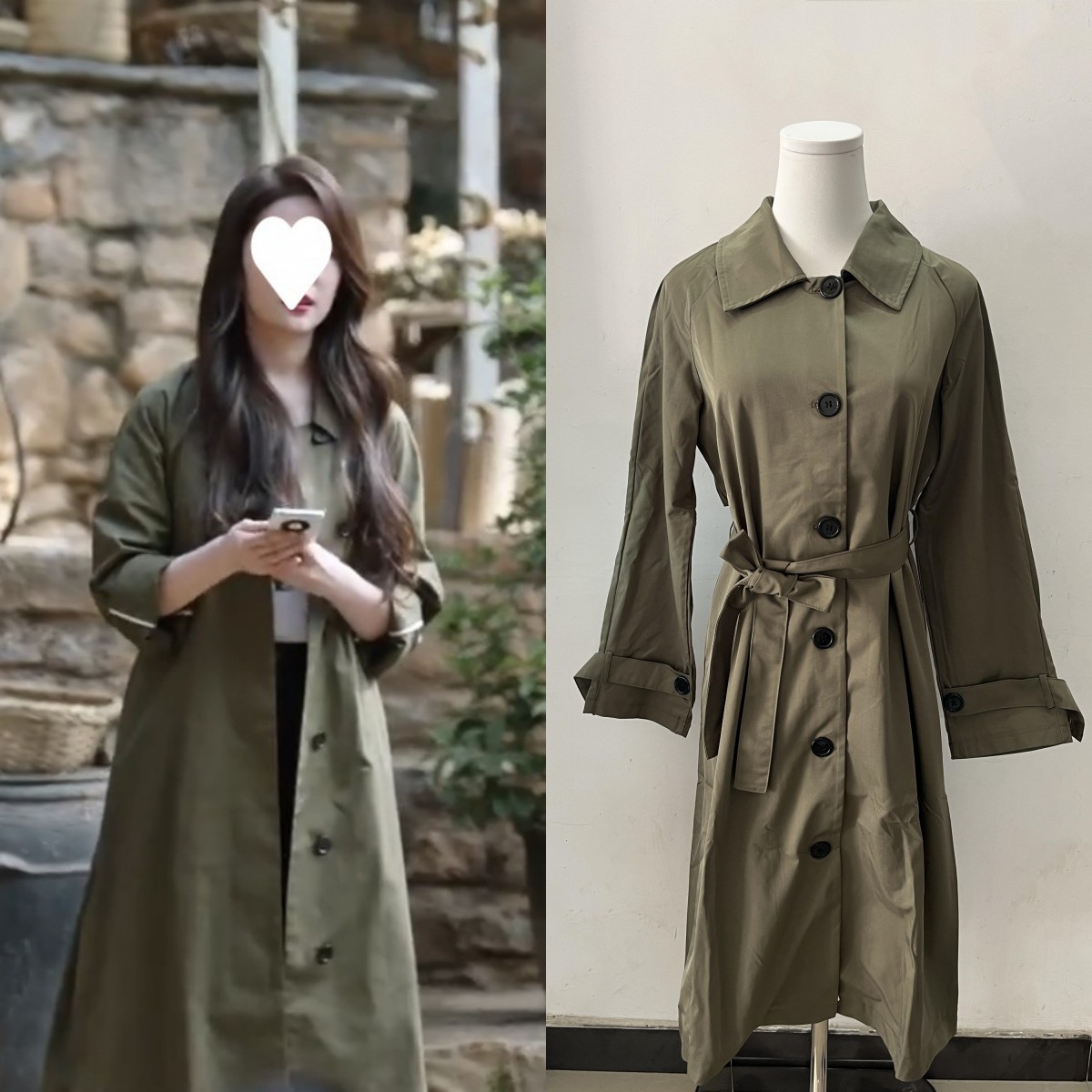 Long-Term Spot Go to a Windy Place Liu Yifei's Same Style Xu Hongdou Loose Military Green Mid-Length Windbreaker Jacket