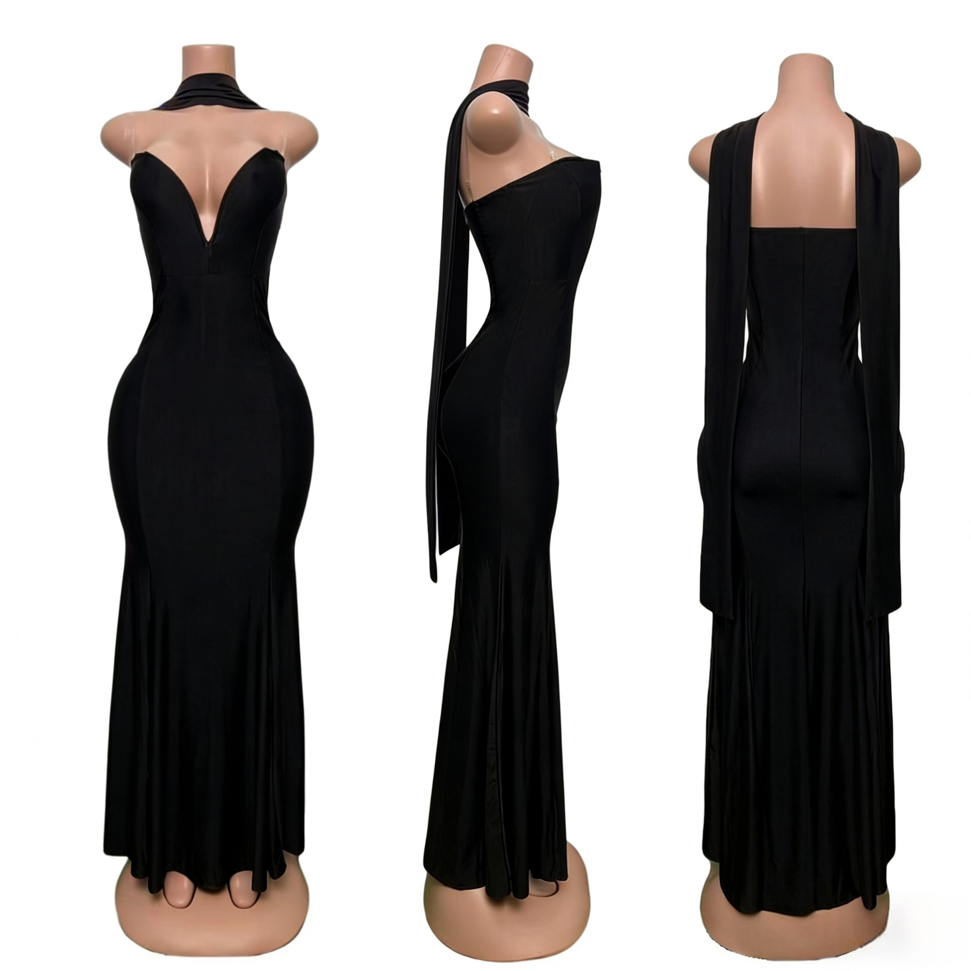 Robe de soirée dos nu avec décolleté en v et coupe sirène_voghion.com