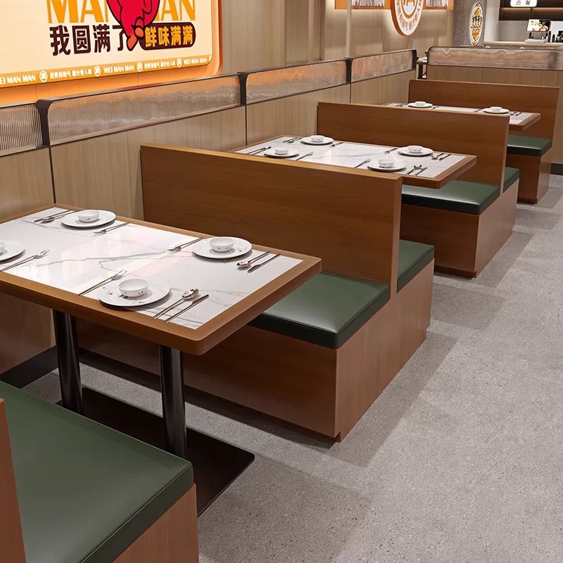 Southeast Asian Style Tea Restaurant Rattan Table and Chair Set, Hunan Cuisine Hot Pot Restaurant Table and Chair Combination, Commercial Vintage Solid Wood Booth Sofa