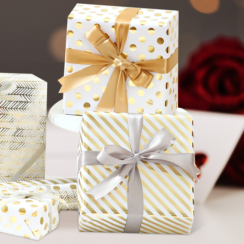 Amazon venta caliente de papel de gran tamaño de papel de papel de bronce estampado dorado ondulado punto inclinado banda de regalo papel de embalaje mayorista