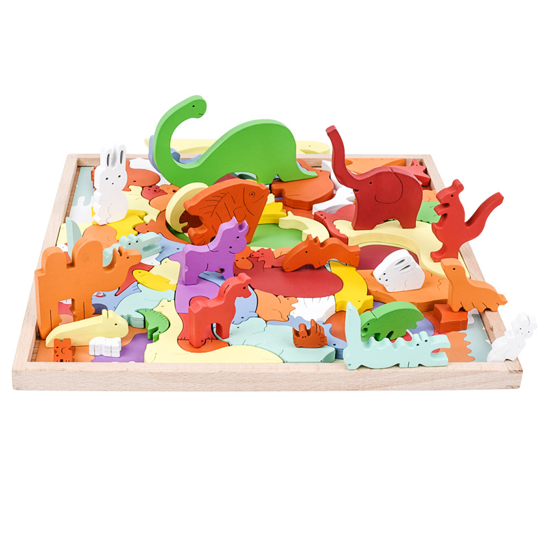 Children's Wooden Colorful Building Blocks Animal Combination 3D Jigsaw Puzzle Toys for Baby's Early Education