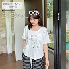 Shuangtian 25年夏新作大きいサイズ婦人服ファットガール万能カラーレター半袖Tシャツ8931