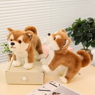 仿真柴犬毛绒玩具名犬小狗公仔棕色站款狗狗摆件生日安抚节日礼物
