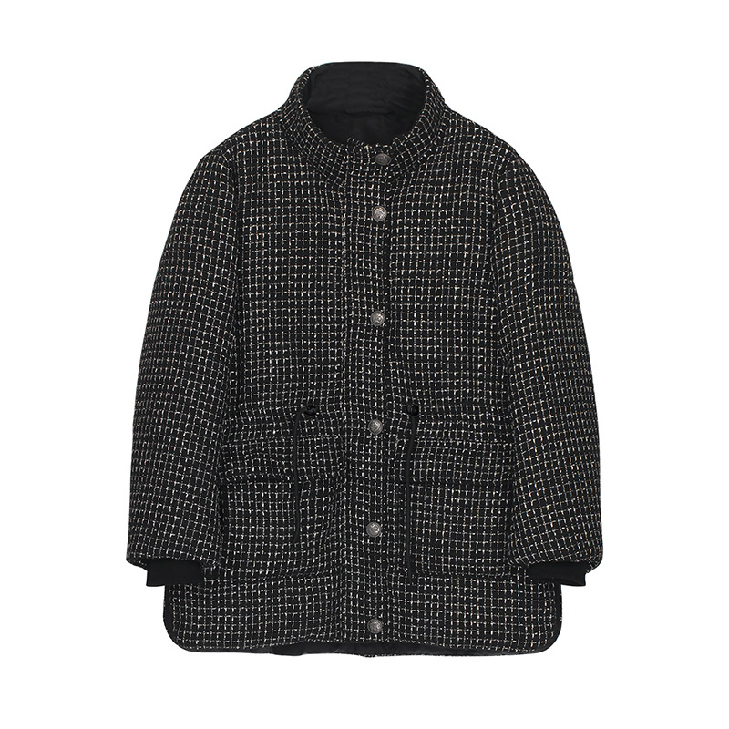 秋冬新款保暖羽绒服时尚复古粗花呢收腰白鹅绒外套330005