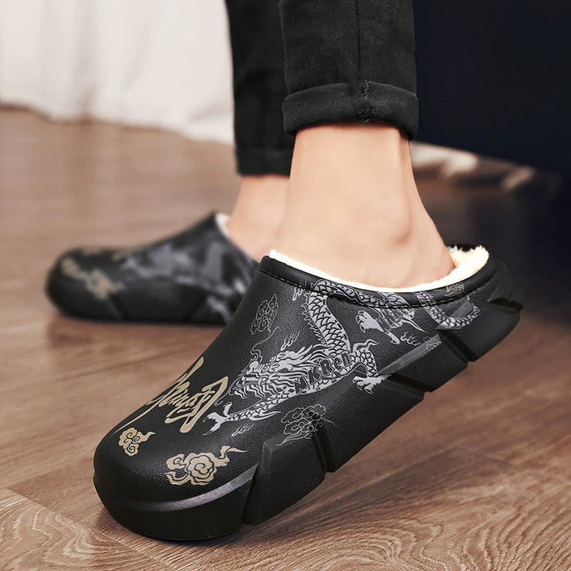 Новые национальные модные хлопковые тапочки, мужские домашние теплые осенне-зимние тапочки с толстой подошвой, Нескользящие плюшевые хлопковые тапочки, повседневные