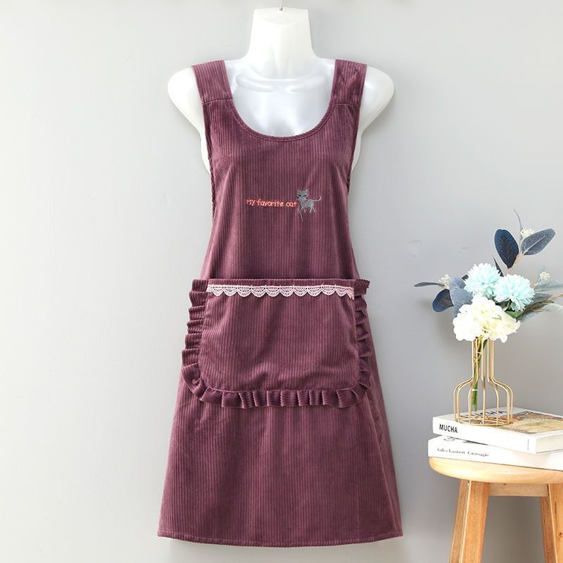 Nuevo delantal de lana, mujer encantadora cocina doméstica respirable a prueba de aceite vestido de princesa coreana ropa de trabajo para adultos