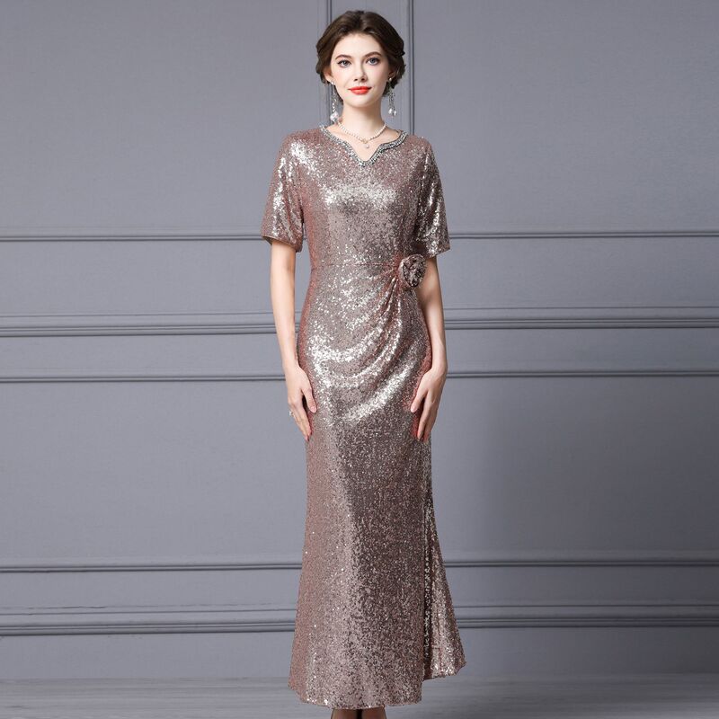Zhili Elegant Dress for Important Occasions, Summer Women's 2026 New Model, Rhinestone Sequin Slim-Fit Long Light Formal Dress