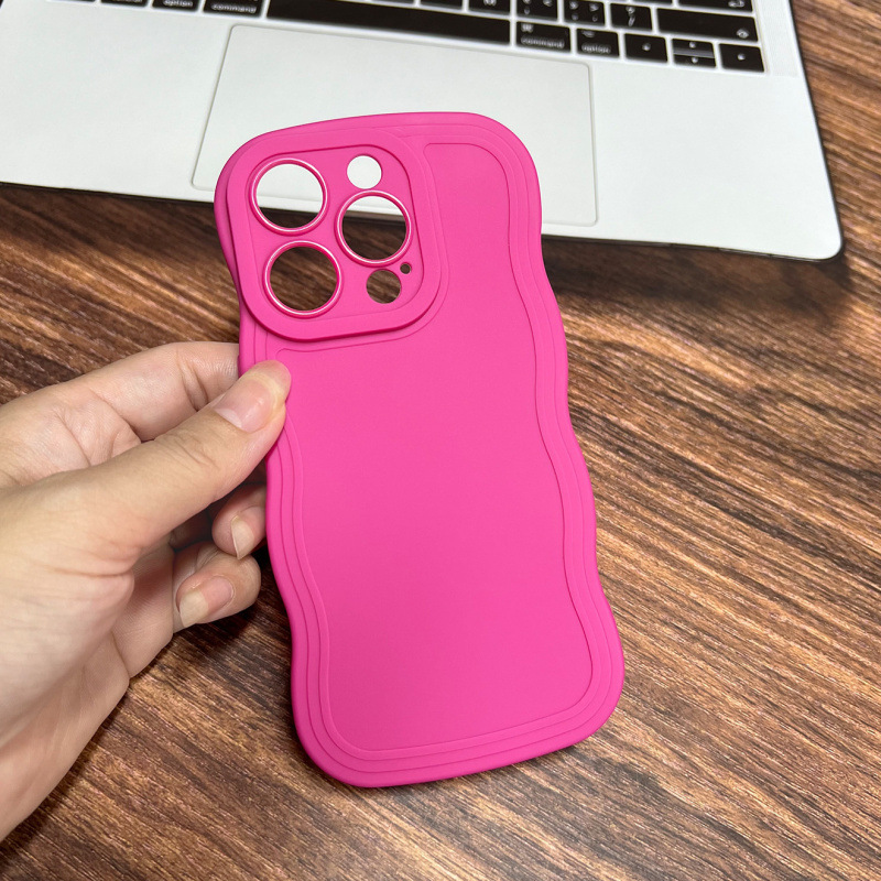 适用iphone16手机壳网苹果17红实色大波浪纯色tpu素材13/14保护套|undefined
