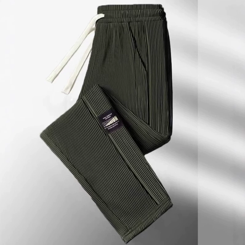 Летние тонкие ледяные штаны Мужские висязая эластичные повседневные брюки свободные прямые прохладные широкие брюки спортивные штаны