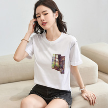 夏季专柜女士T恤韩版纯棉休闲薄款时髦简约气质小个子短袖女代发