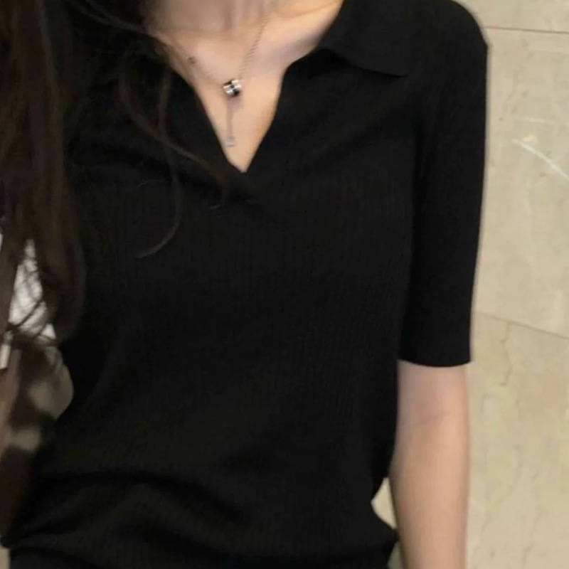 100% Tencel Lyocell Half Open Collar Women's T-Shirt Summer New Short Sleeve Thin Slim Fit Regular Shoulder Top Versatile and Comfortable