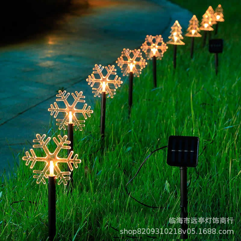 led太阳能地插灯圣诞树雪花五角星灯户外防水花园景观庭院装饰灯