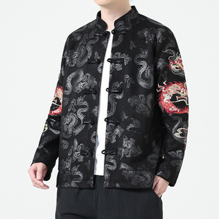 Autumn and Winter 2024 New Chinese Style Chinese Style Men's Deerskin Velvet Jacket Embroidered Jacket Retro Chinese Tang Dress for Men